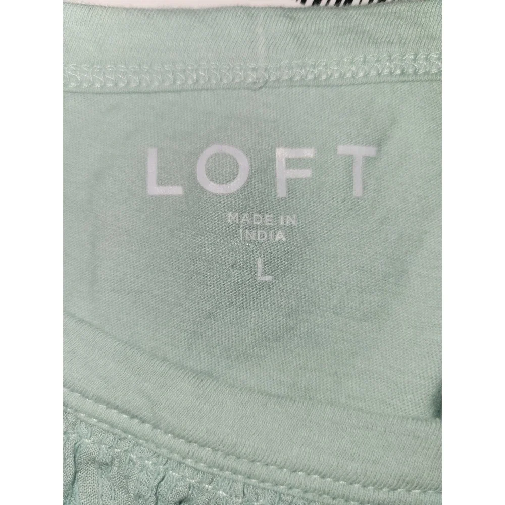 LOFT Mint Green Smocked Lace Puff Sleeve Top Womens Large Knit Blouse 1322
